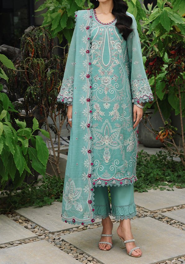 mint green pakistani dresses AJULC-09 Embroidered Chikankari Unstitched 3 Pcs Rosie Assoulin