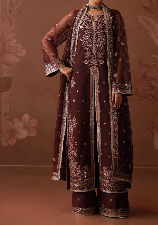 asim jofa brown dress AJUEVD-09 EMBROIDERED CHIFFON Stitched 3 PCS Luxury Pakistani Dresses TFNC Bridesmaid one shoulder