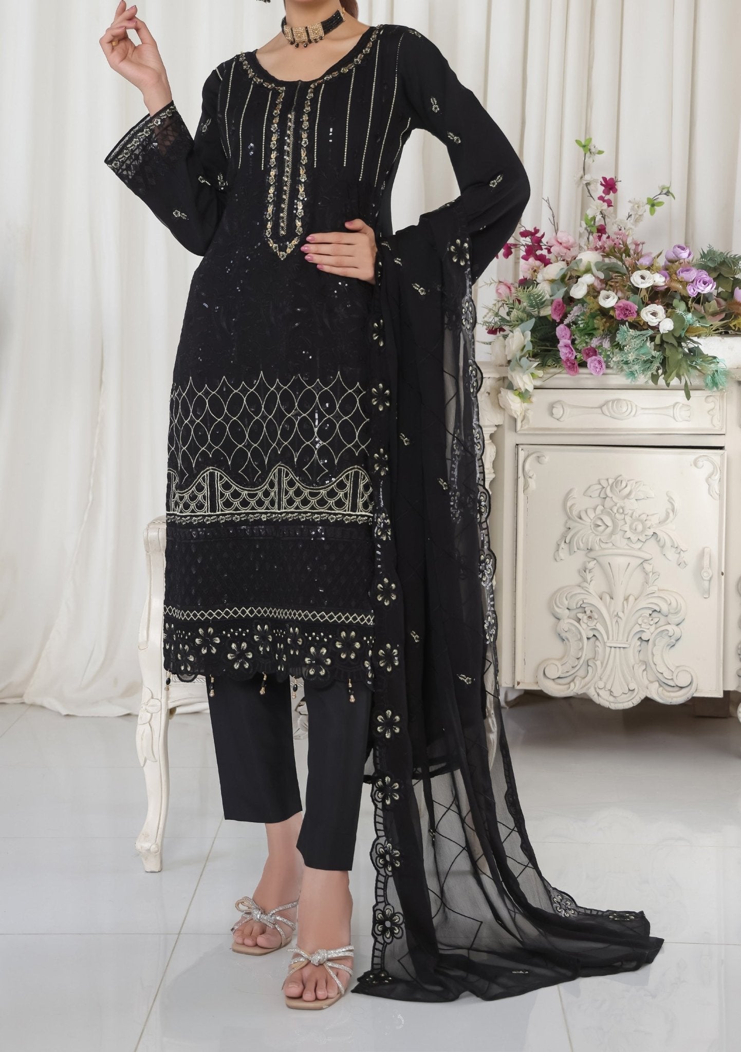 Bin Hameed Luxury Embroidered Chiffon Dress-db30221 Bin Hameed Luxury Embroidered Chiffon Dress-db30221