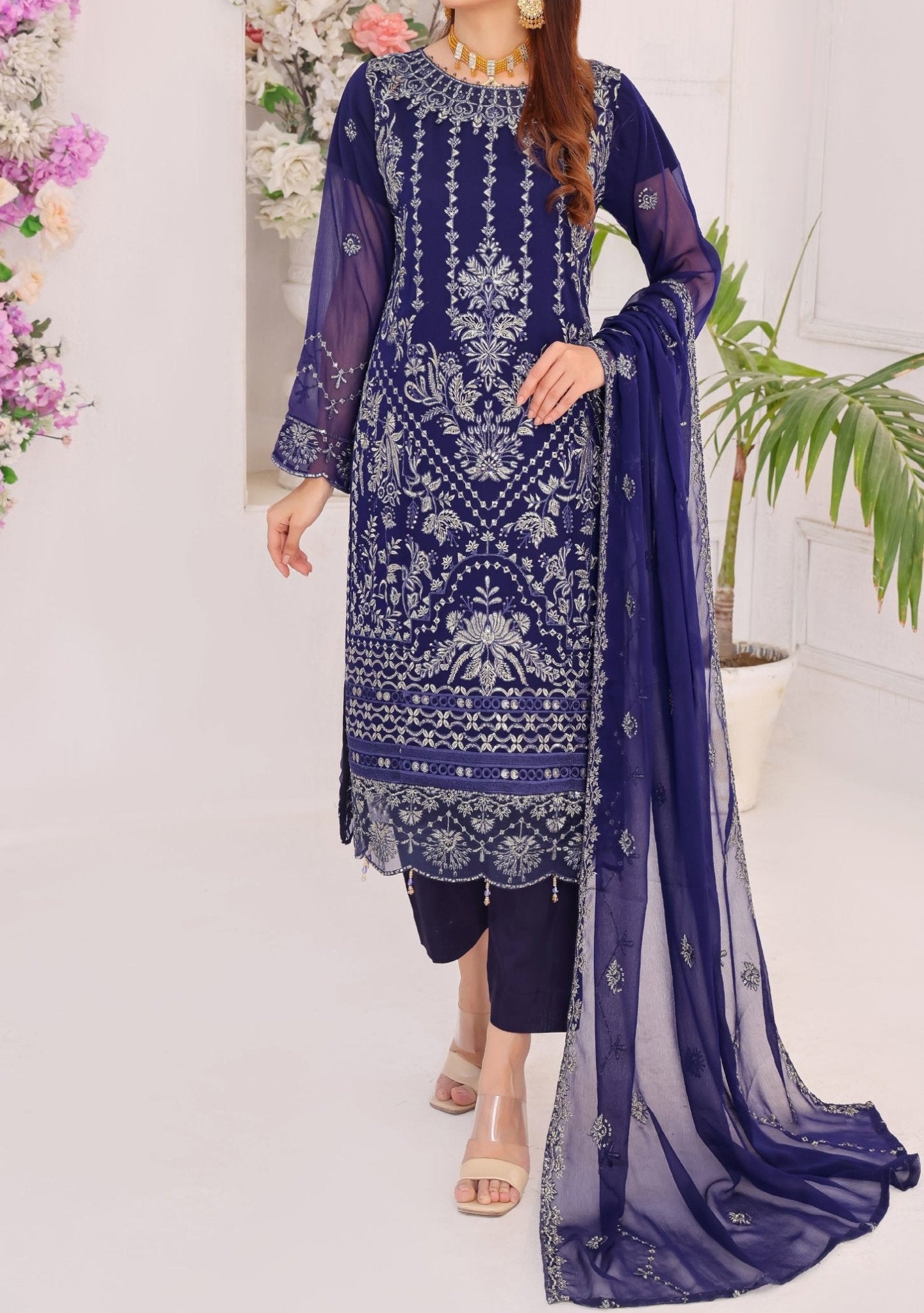 Fabiha Fatima Pret Embroidered Net 3 Piece Suit Aquamarine