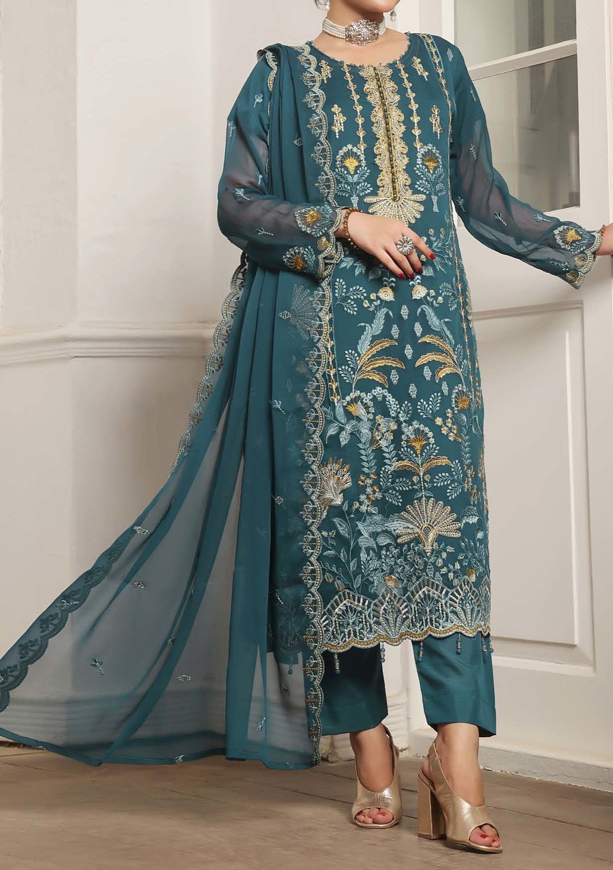 Bin Hameed Mahjabeen Luxury Embroidered Chiffon Dress