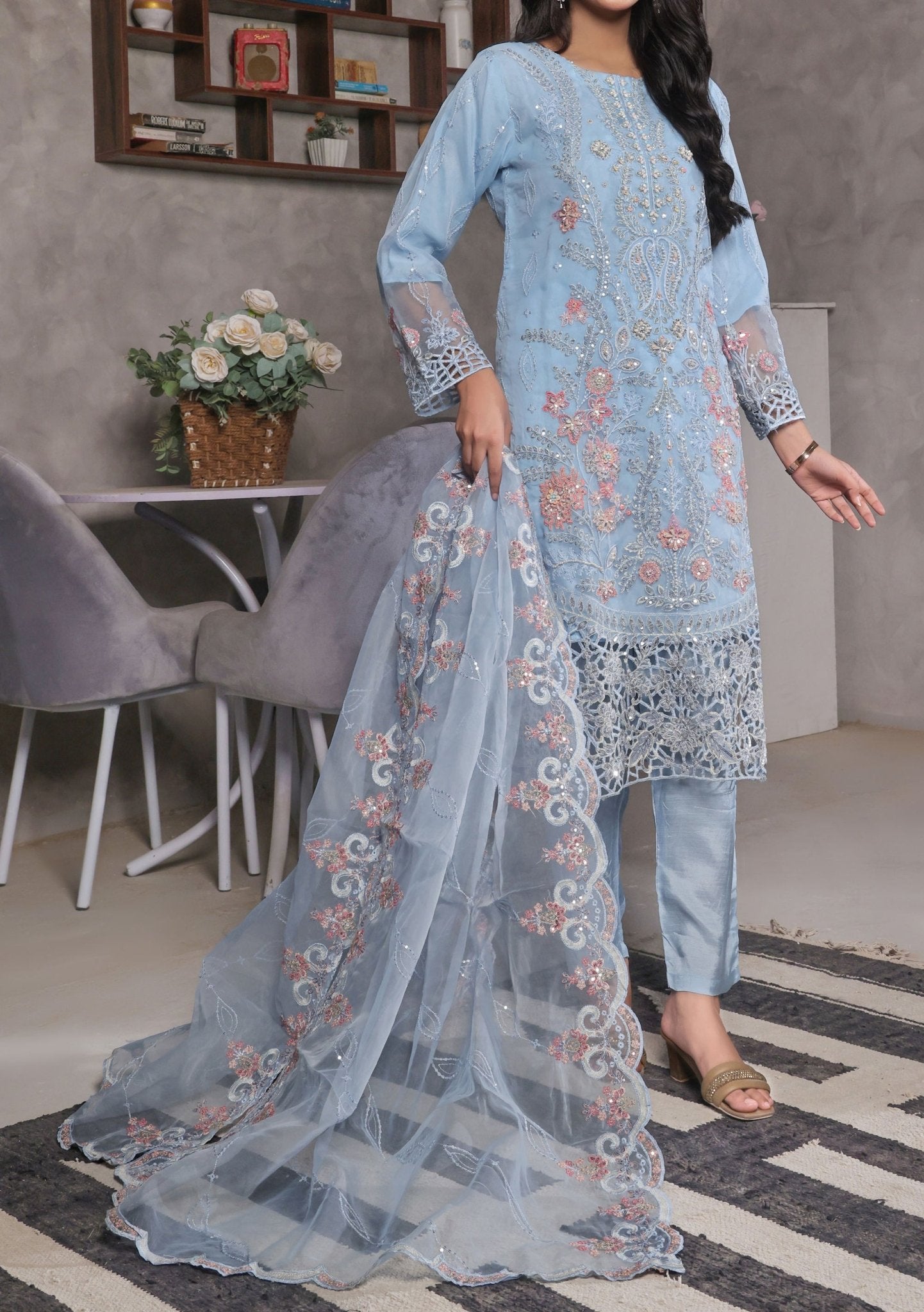 grey and blue pakistani dress EXCLUSIVE NAVY BLUE AND STEEL GREY BRIDAL WEAR  G15813