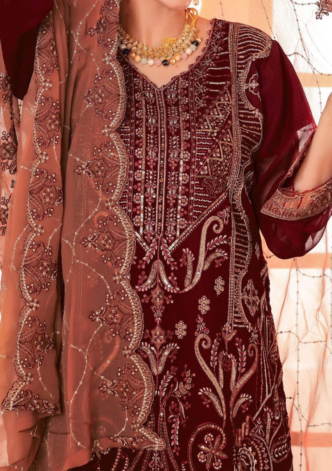 Bin Hameed Maah Rang Heavy Embroidered Chiffon Dress - db26022