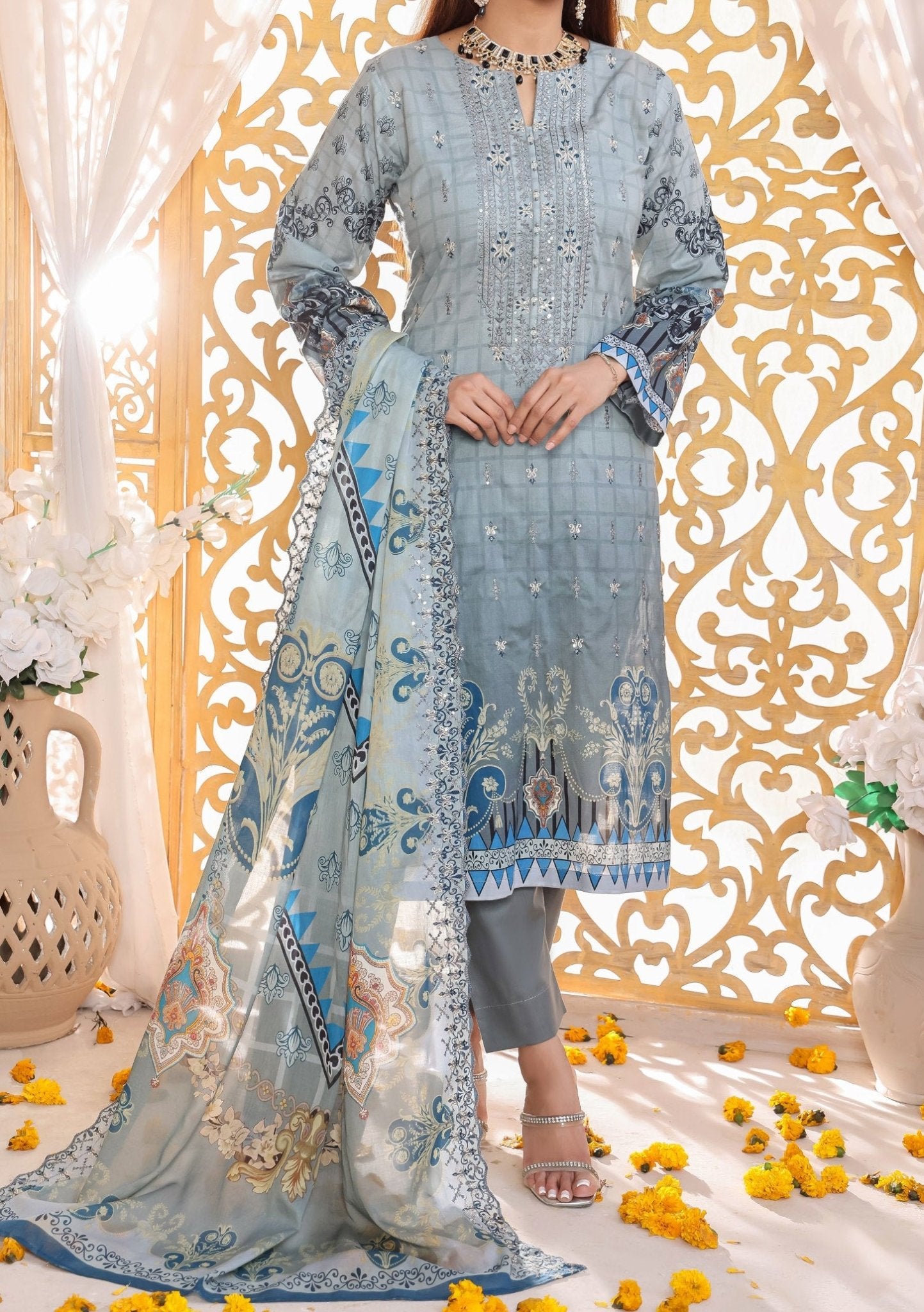 Bin Hameed Mahrukh Embroidered Printed Lawn Dress