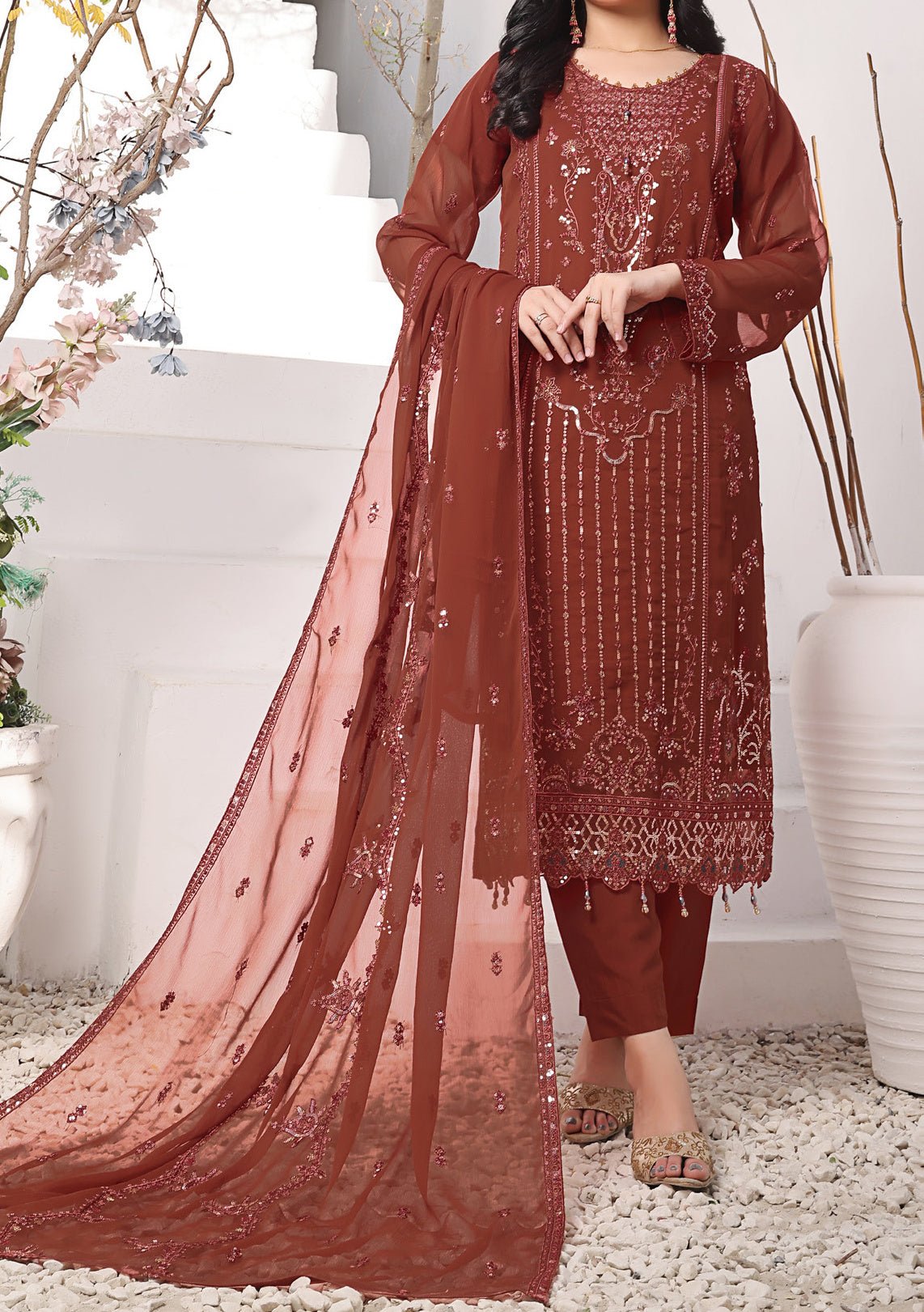 Bin Hameed Middhat Heavy Embroidered Chiffon Dress - db25888