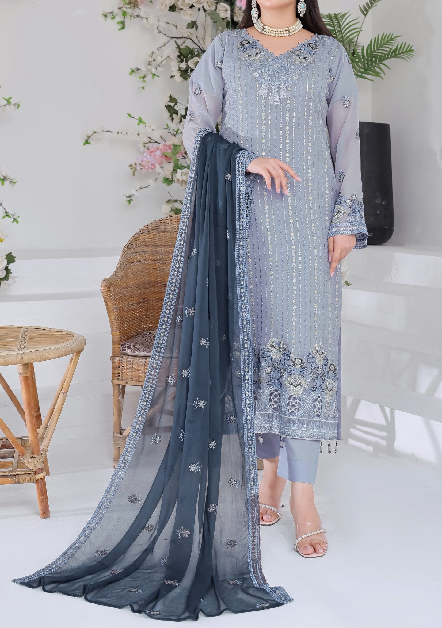 Bin Hameed Arshama Luxury Embroidered Chiffon Dress