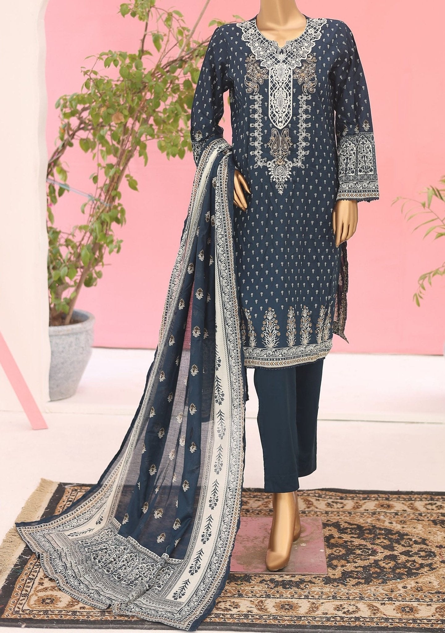 Bin Saeed unstitched embroidered navy blue main image 0