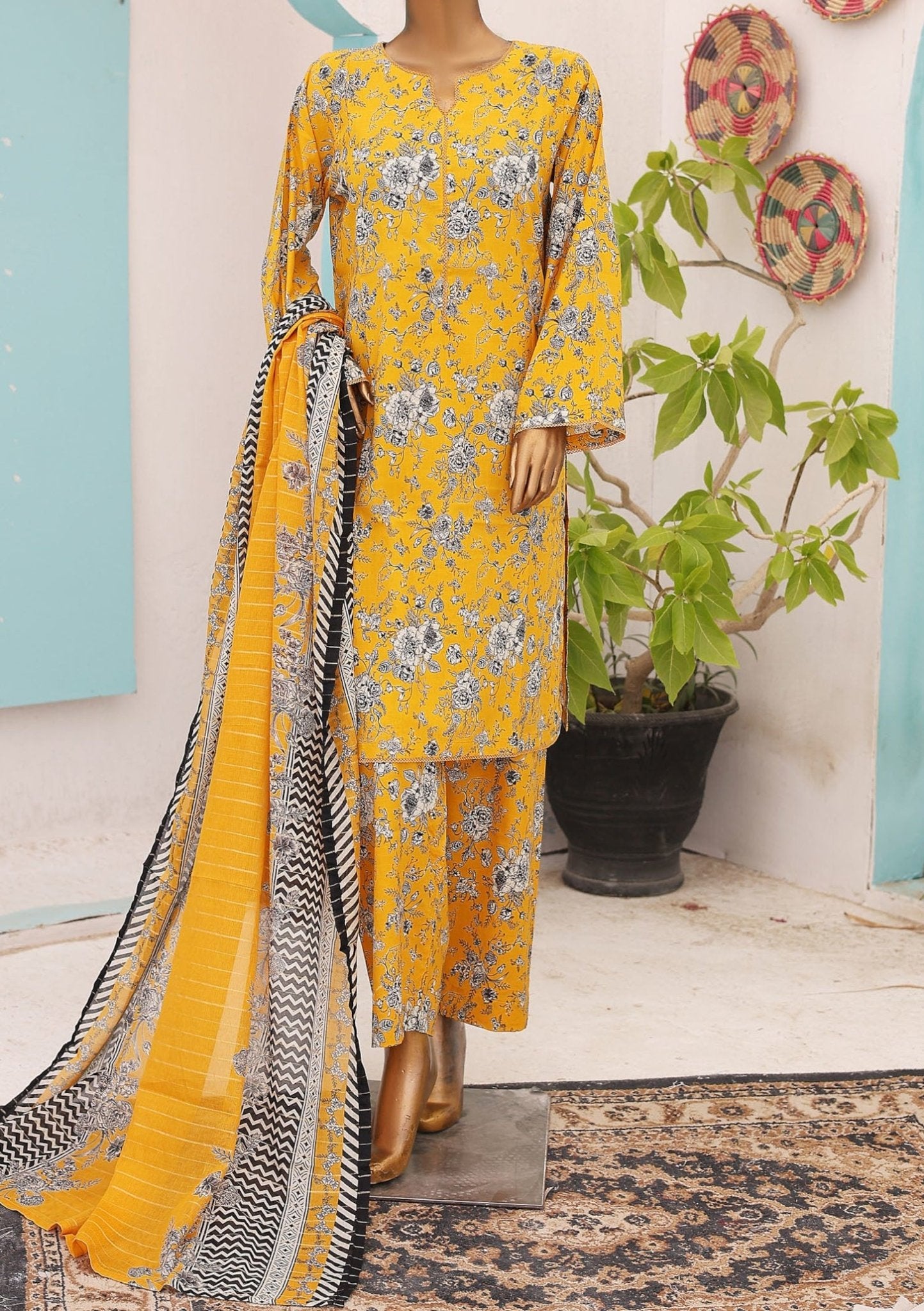 Bin Saeed Premium Unstitched Printed Lawn – Dusty Slate Blue main image 1