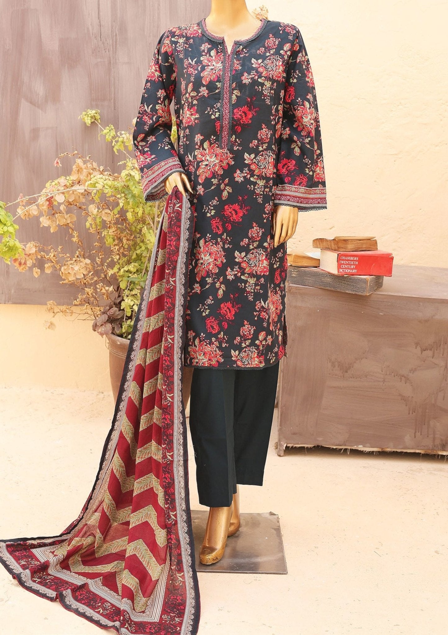 Bin Saeed Unstitched Printed Lawn – Midnight Navy & Silver