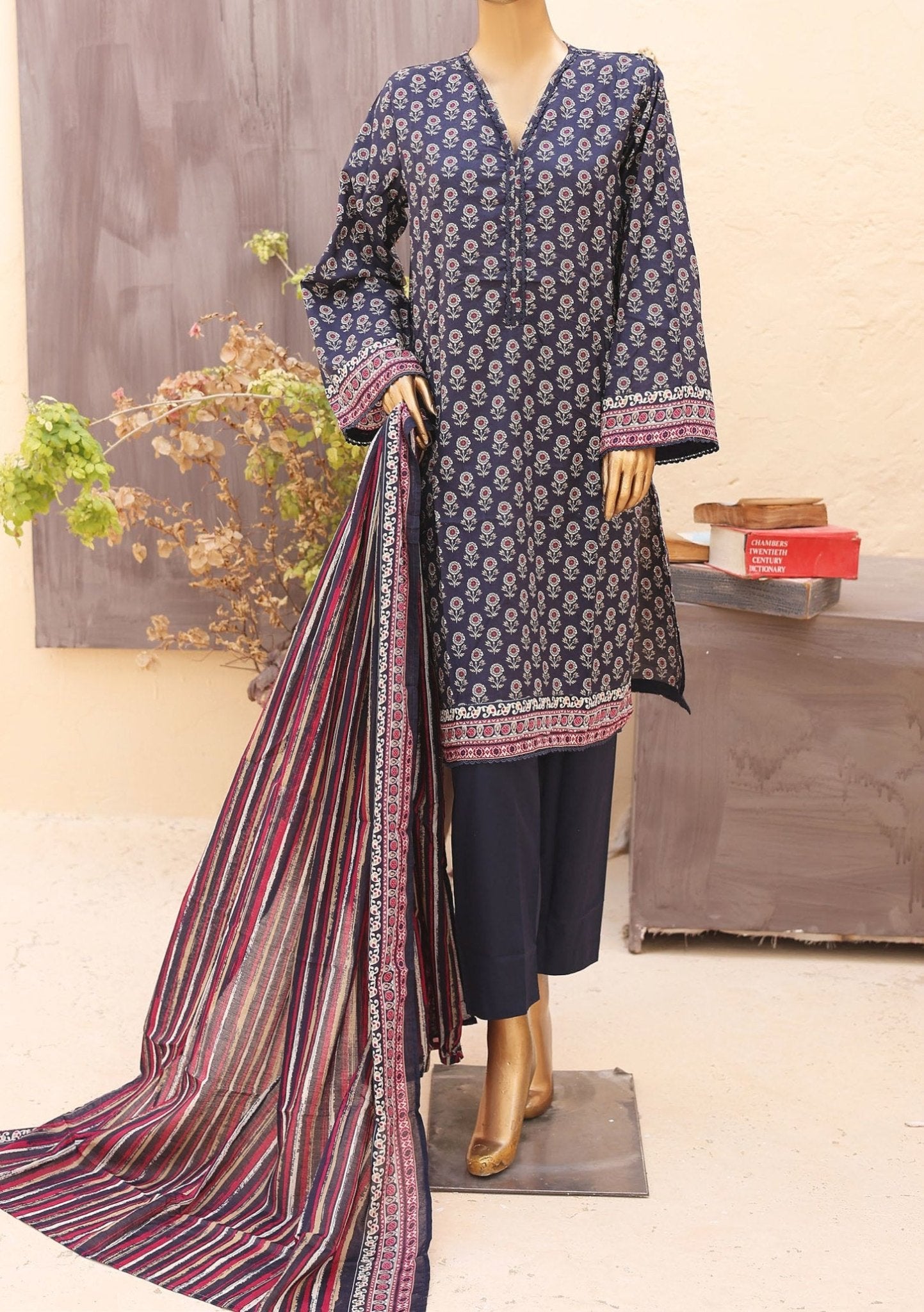 Bin Saeed Unstitched Printed Lawn – Midnight Navy & Silver main image 0