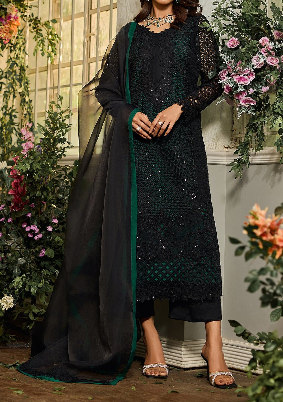 charizma green dress Celine Embroidered Chiffon st-skater-dresses