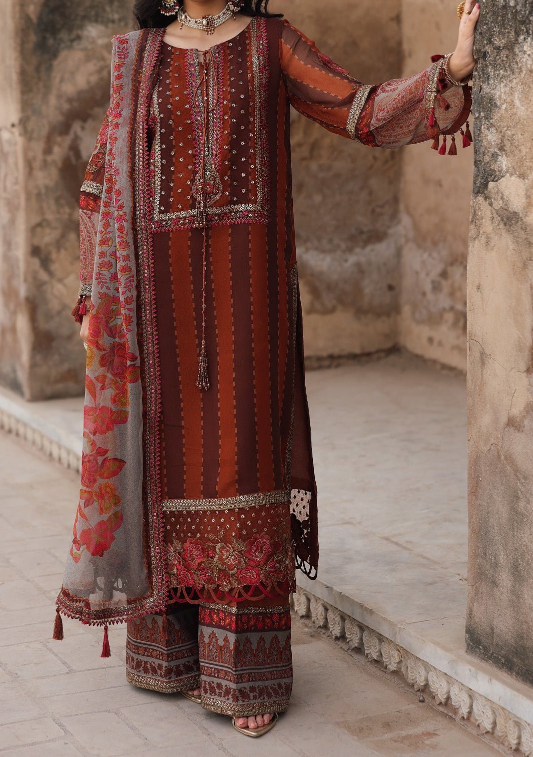Charizma Vasl Embroidered Printed Chiffon Dress