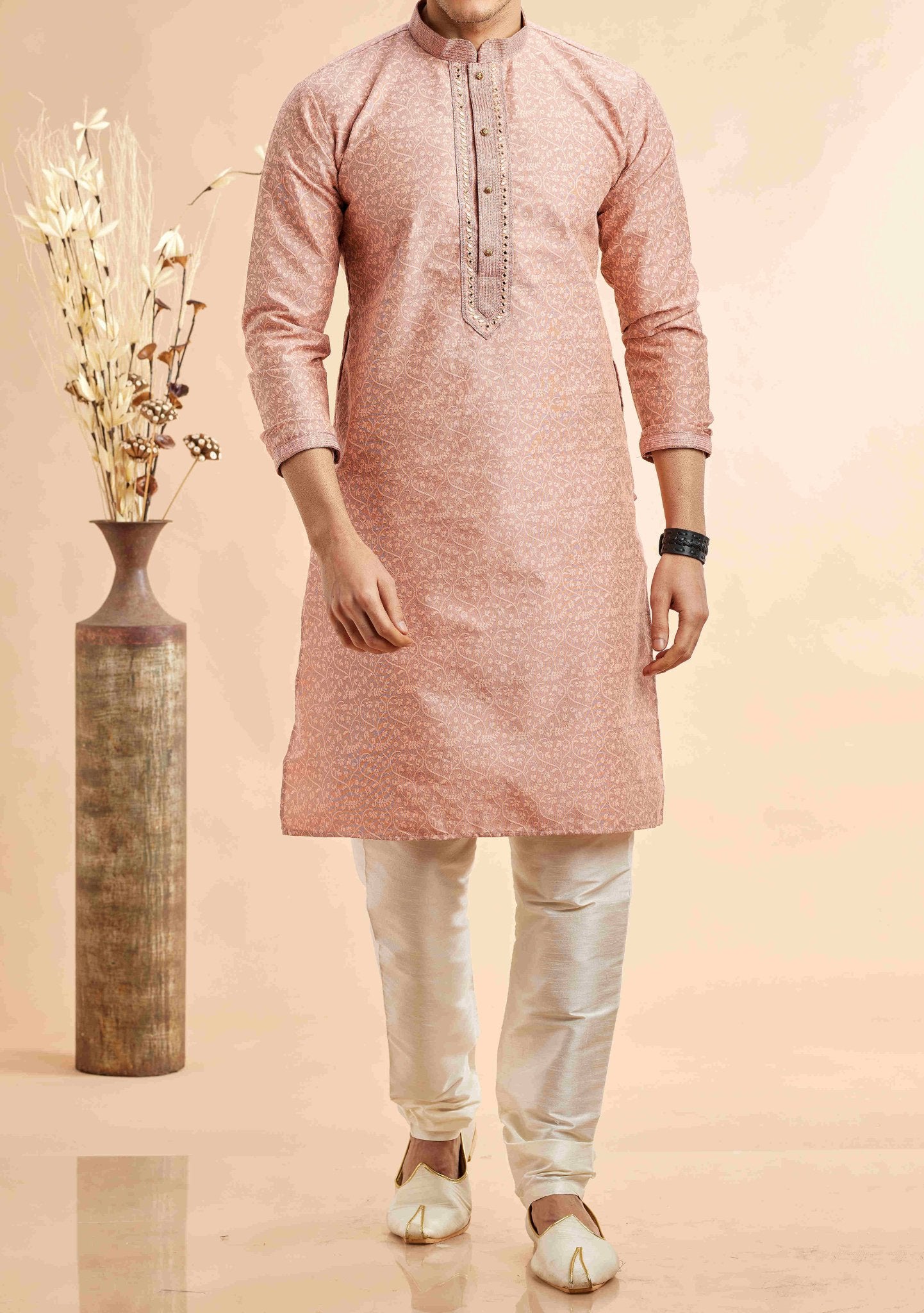 Embroidered Party Wear Jacquard Kurta Pajama Set main image 1