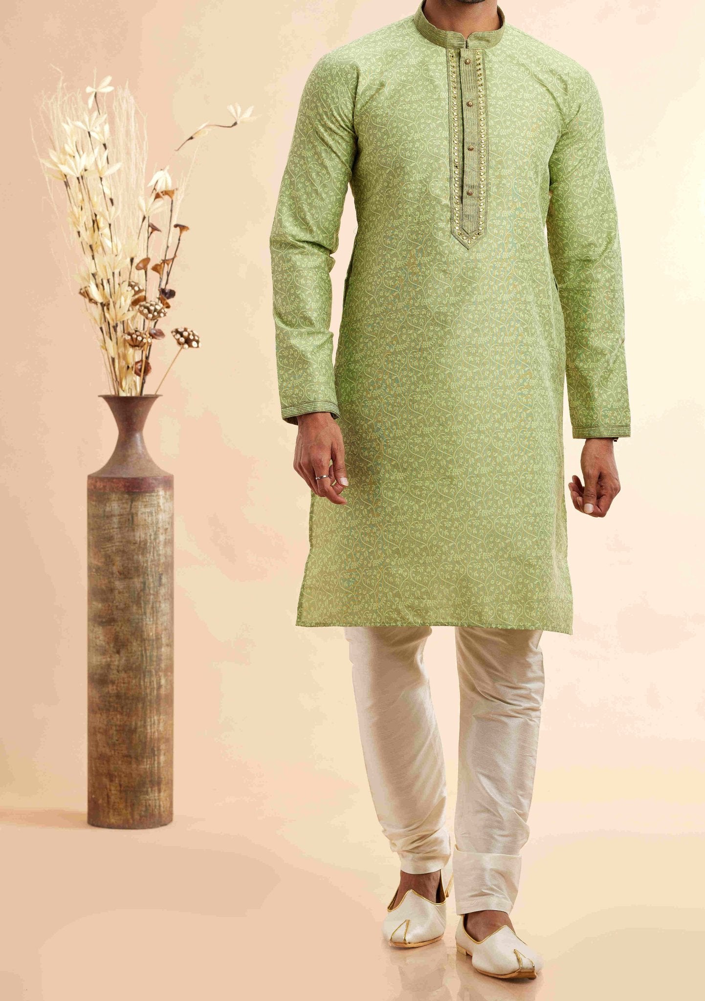 Embroidered Party Wear Jacquard Kurta Pajama Set main image 0