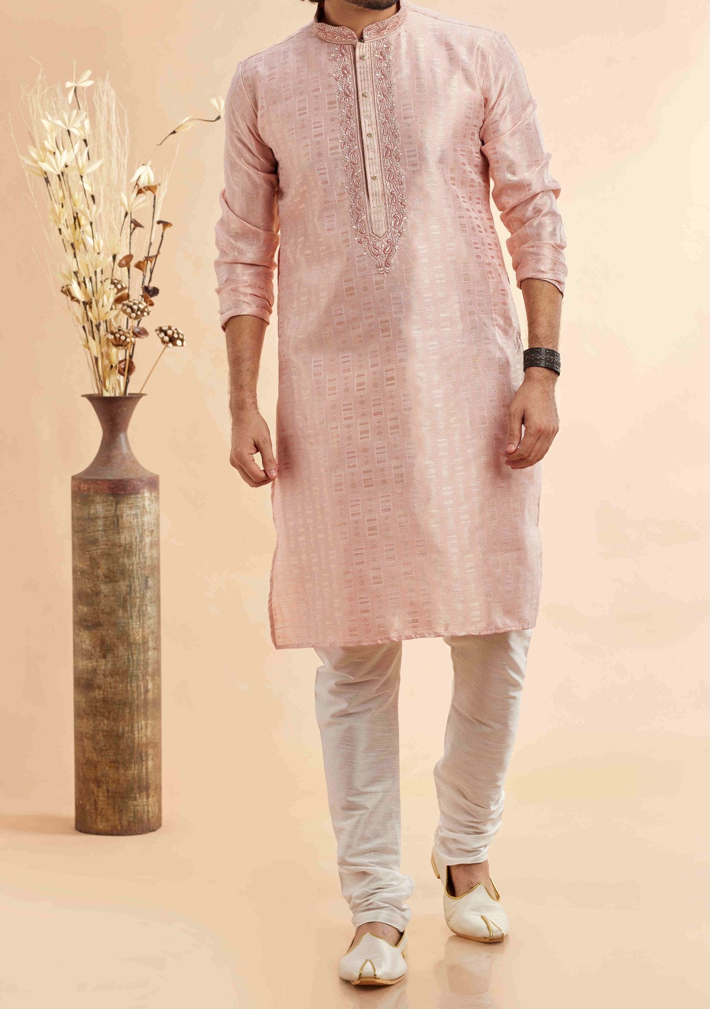 Embroidered Party Wear Jacquard Kurta Pajama Set main image 1