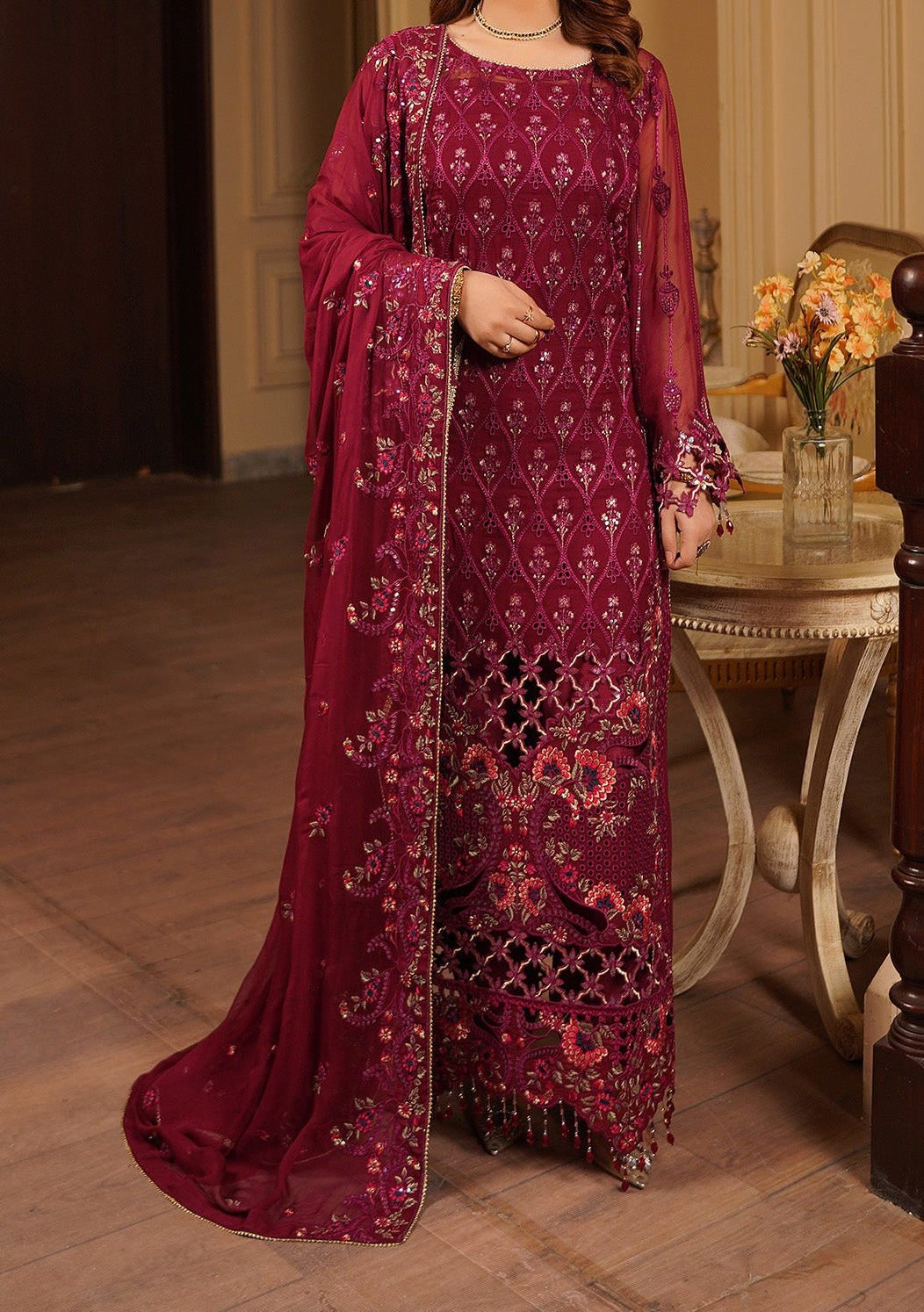 pakistani luxury chiffon dress Pakistani Designer Black Chiffon 3PCs Suit | Embroidered Wedding and Festive Wear | Luxury Pakistani Formal Dress