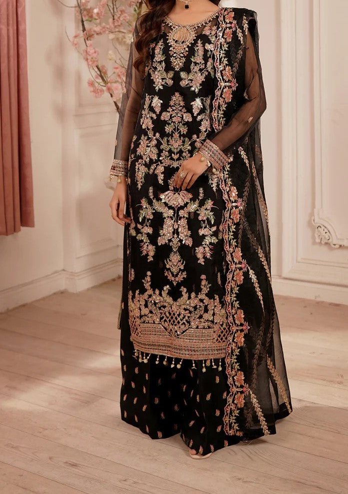 green emerald velvet dress Black Gold Shirt Palazzo for Pakistani Wedding Dresses – Nameera by Farooq