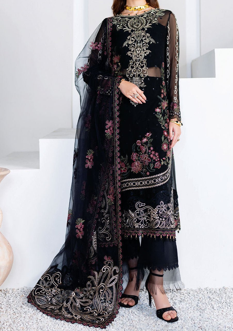 black chiffon dress pakistani Jet Black Chiffon Heavy Embroidered Straight Cut Luxe Party Wear