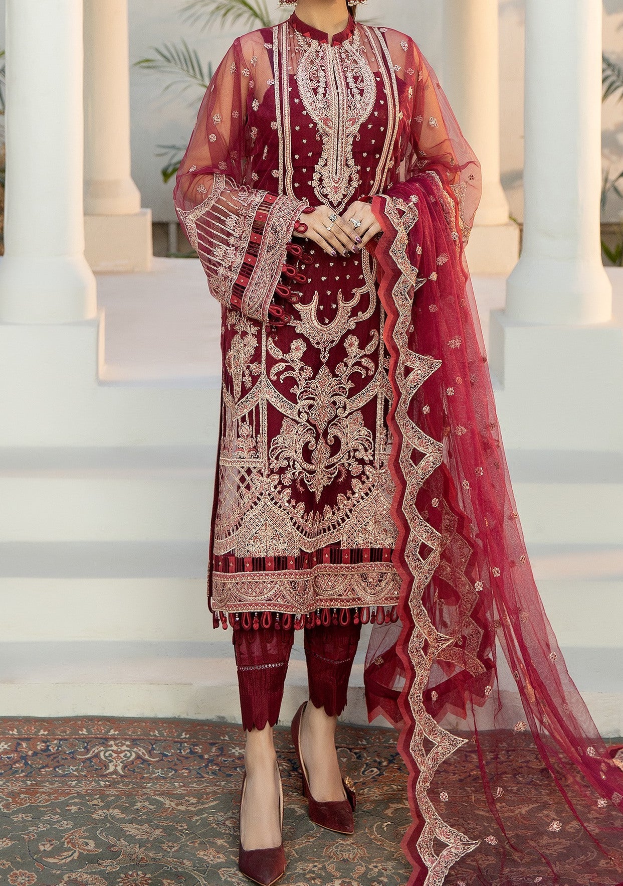 red net dress designs pakistani Embroidered Net Red Dress Design in Pakistan Online 2021 LARGE