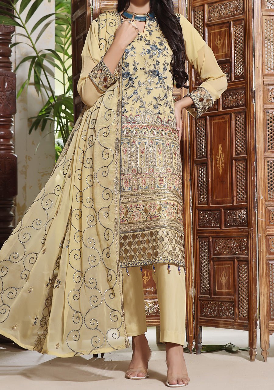 Bin Hameed Sanaubar Heavy Embroidered Chiffon Dress