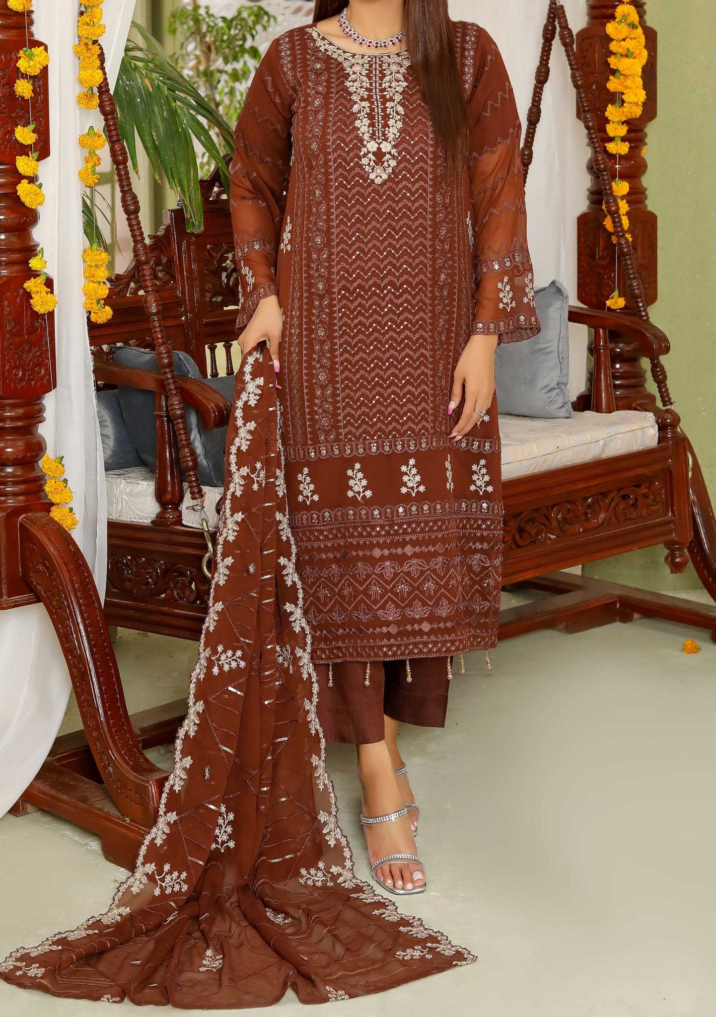 Bin Hameed Nuwaira Heavy Embroidered Chiffon Dress