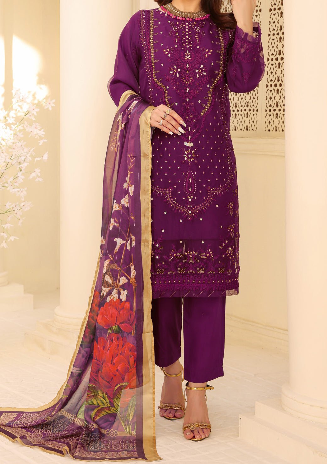 Bin Hameed Ready Made Heavy Embroidered Organza Dress