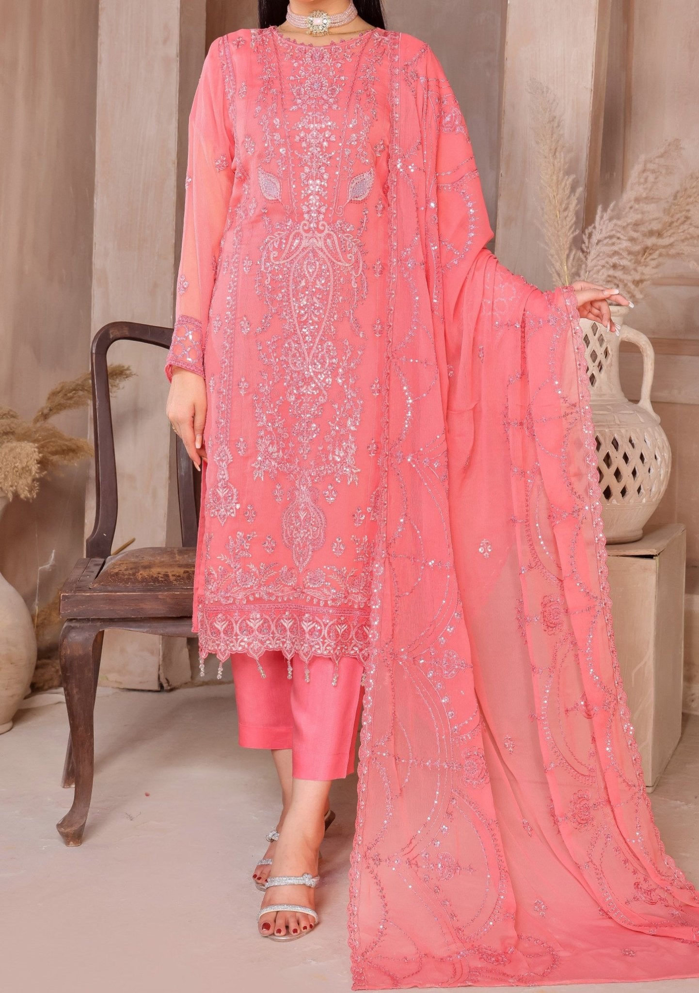 Bin Hameed Suffha Luxury Embroidered Chiffon Dress