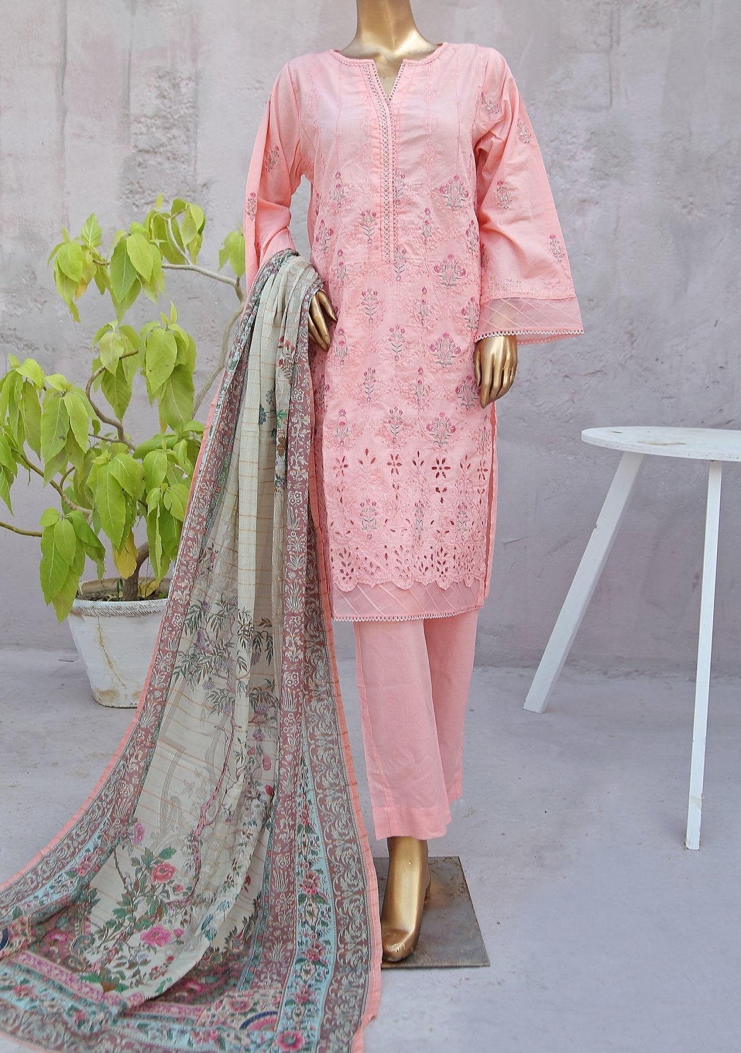strapless open back dress Bin Saeed Ready Made Embroidered Chikankari Dress