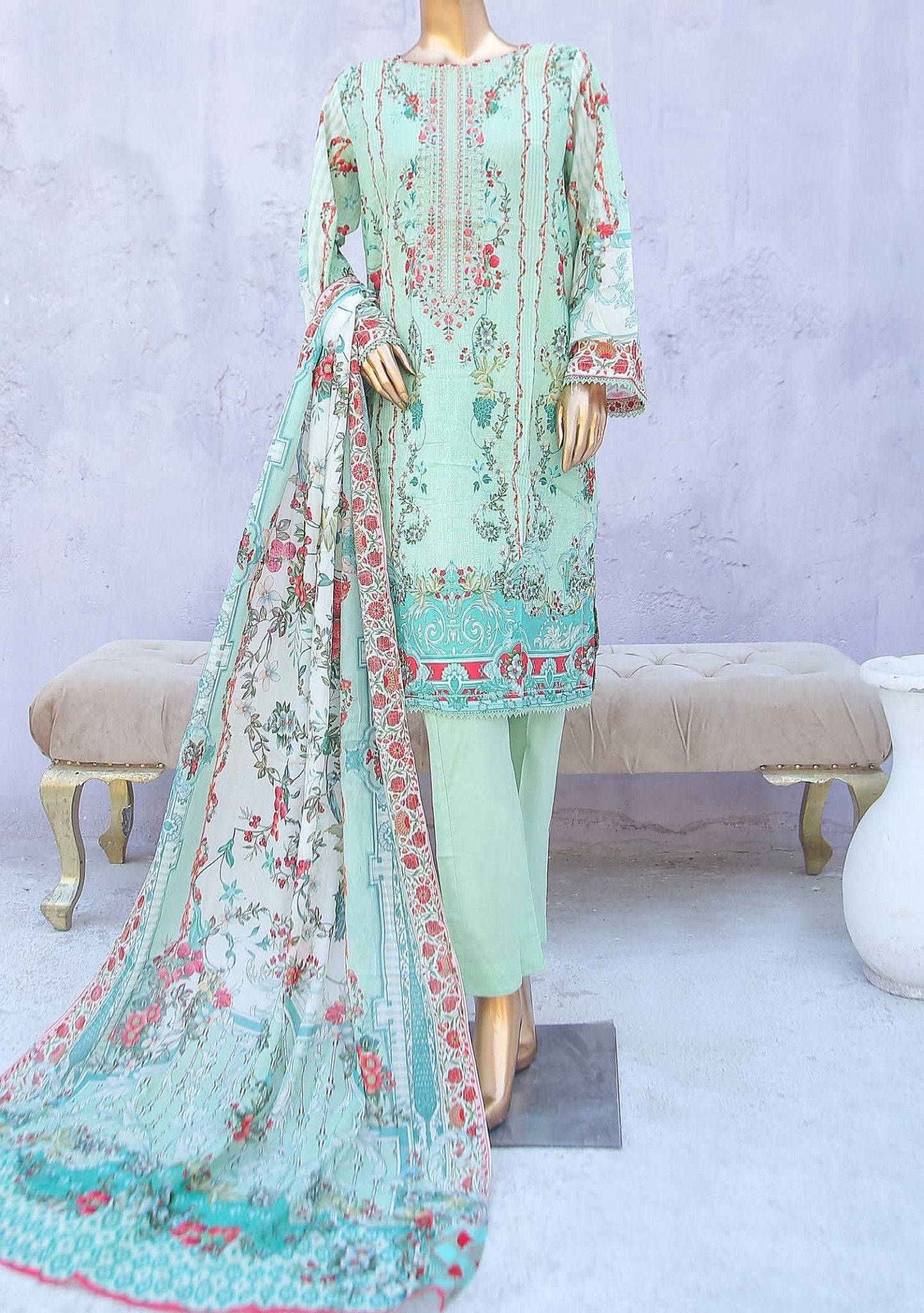 Bin Saeed 3 Pieces Ready Made Printed Cotton Dress main image 0
