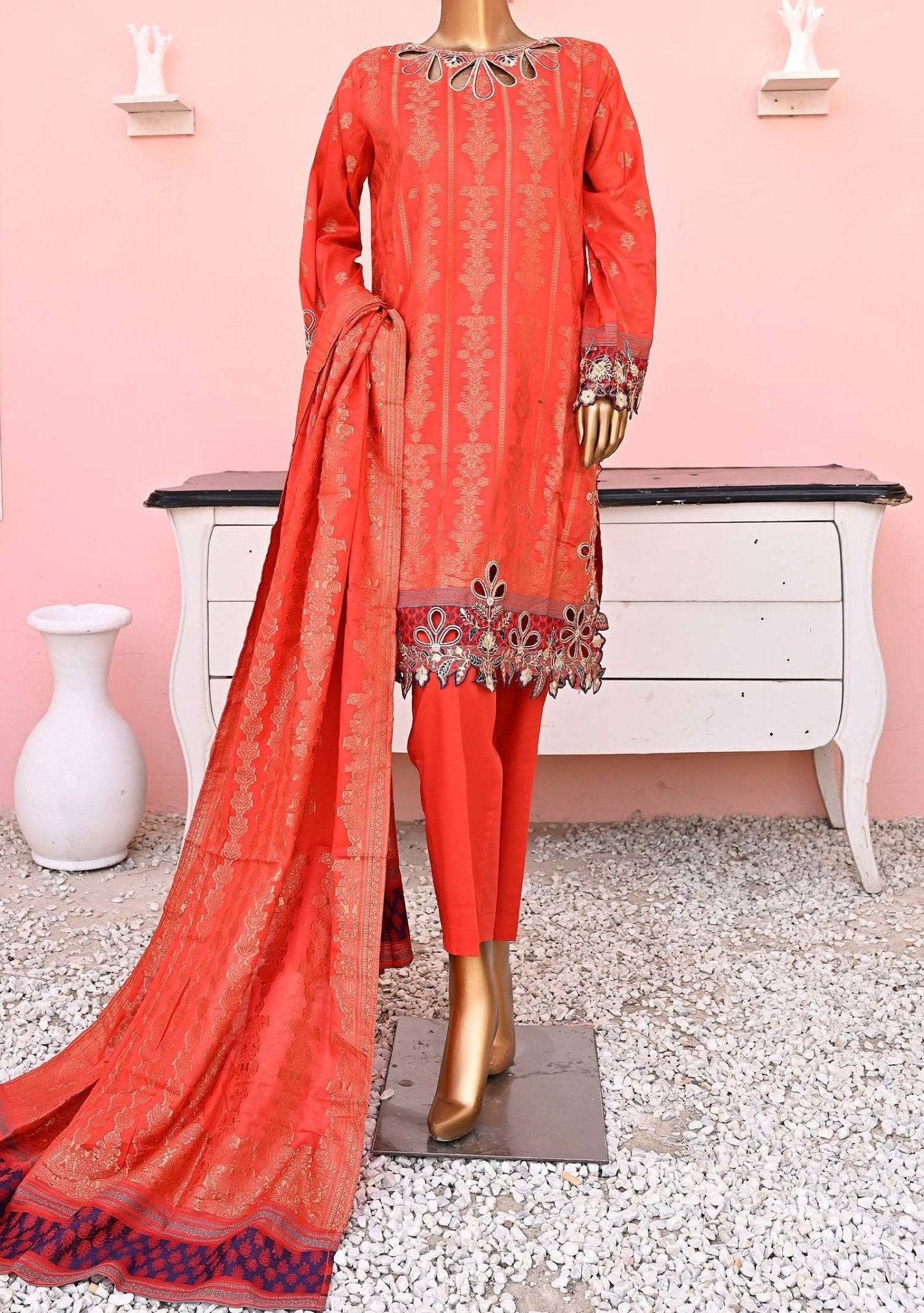 Bin Saeed Embroidered Organza Stitched 3 Piece Frock - D-02 - BS25LEO - Beige - Festive Collection