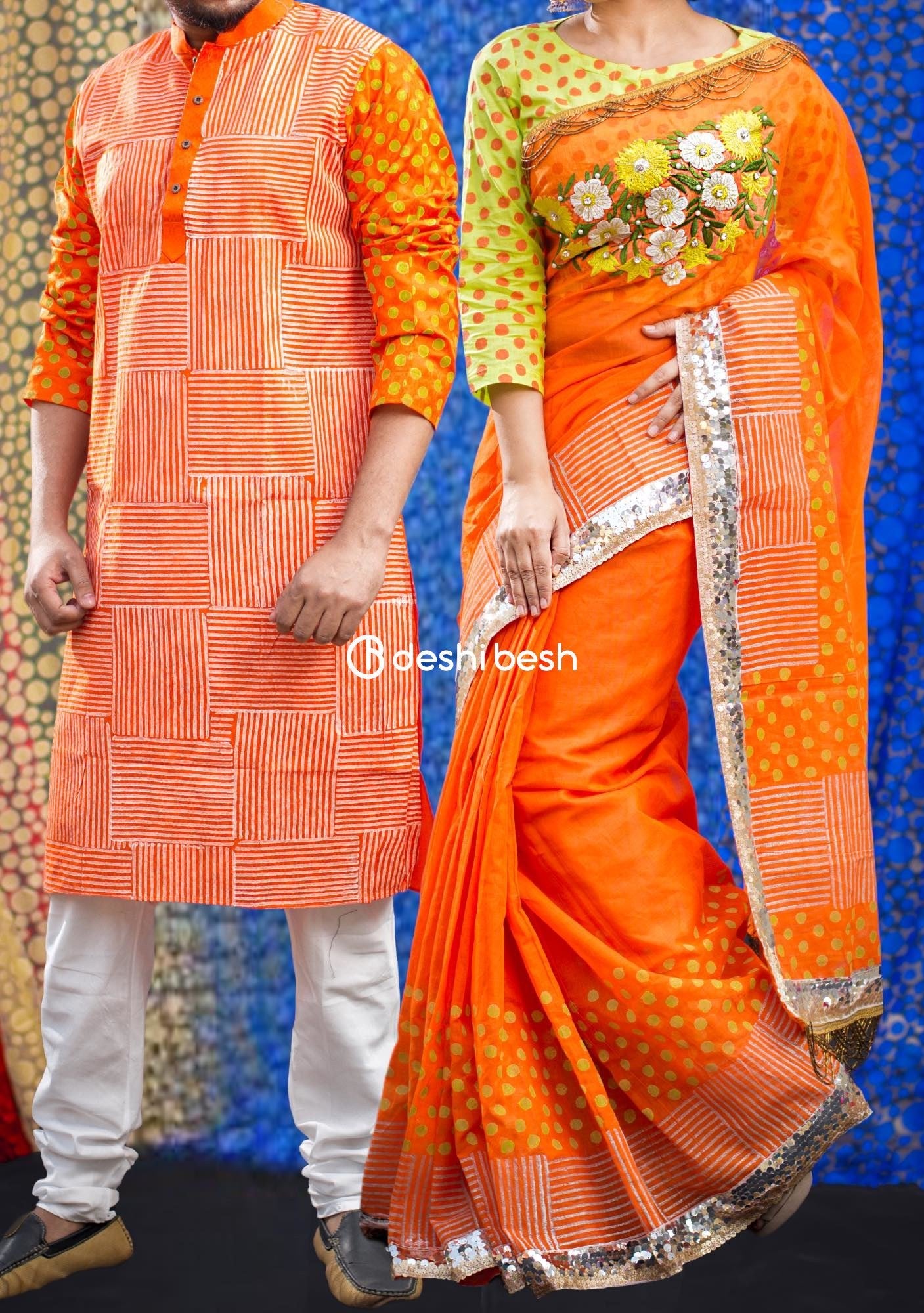 Screen Printed Mixed Cotton Couple Combo Set main image 0