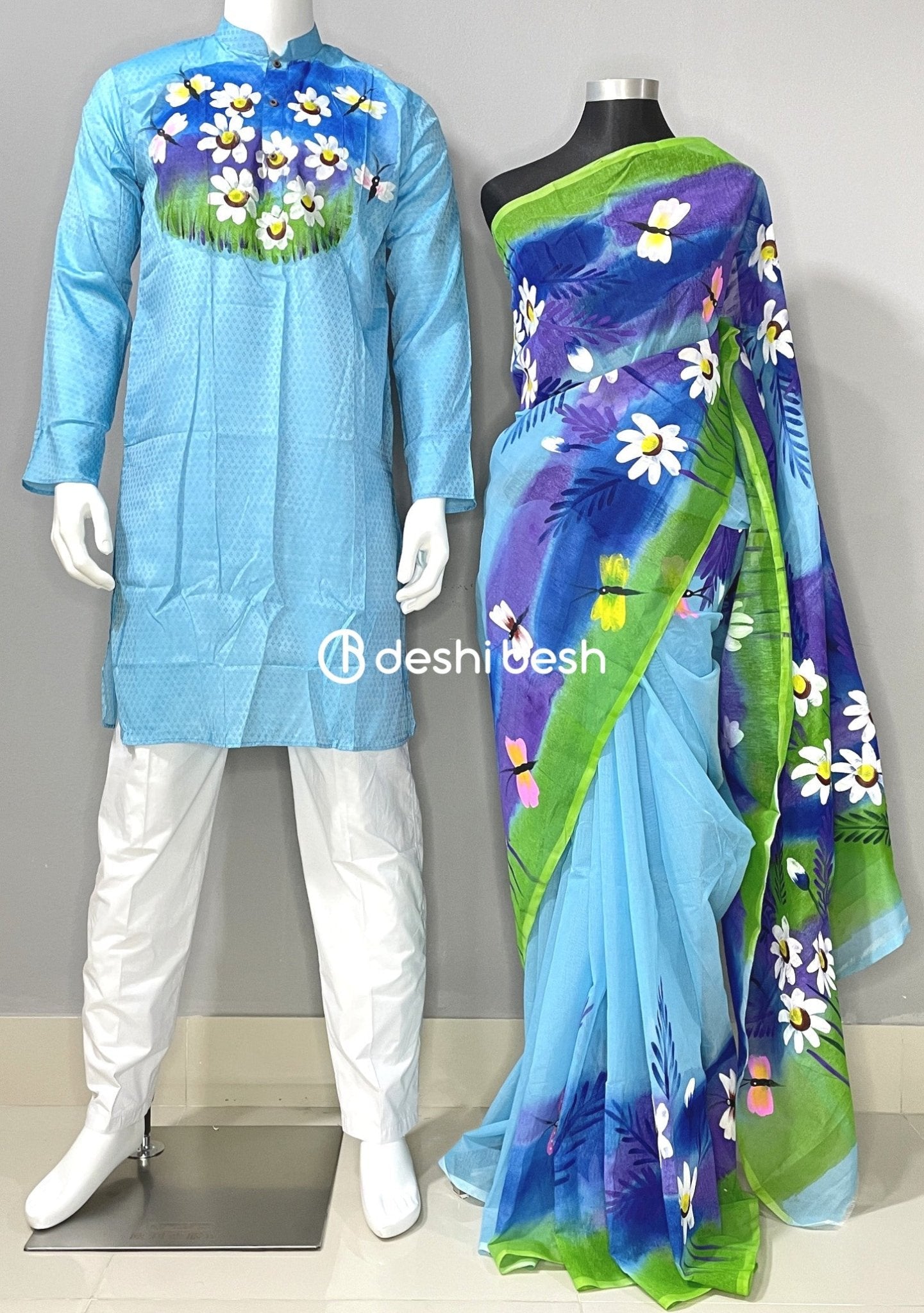 Screen Printed Mixed Cotton Couple Combo Set main image 0