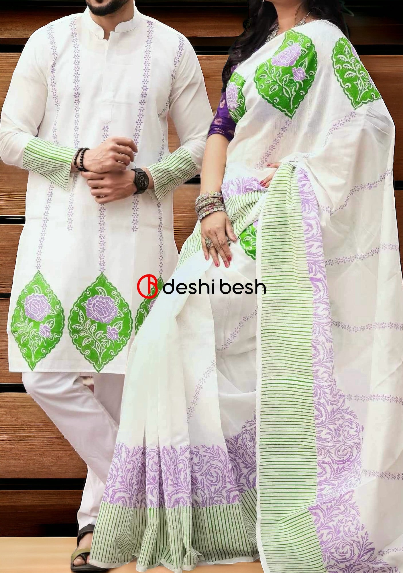 Screen Printed Mixed Cotton Couple Combo Set main image 0
