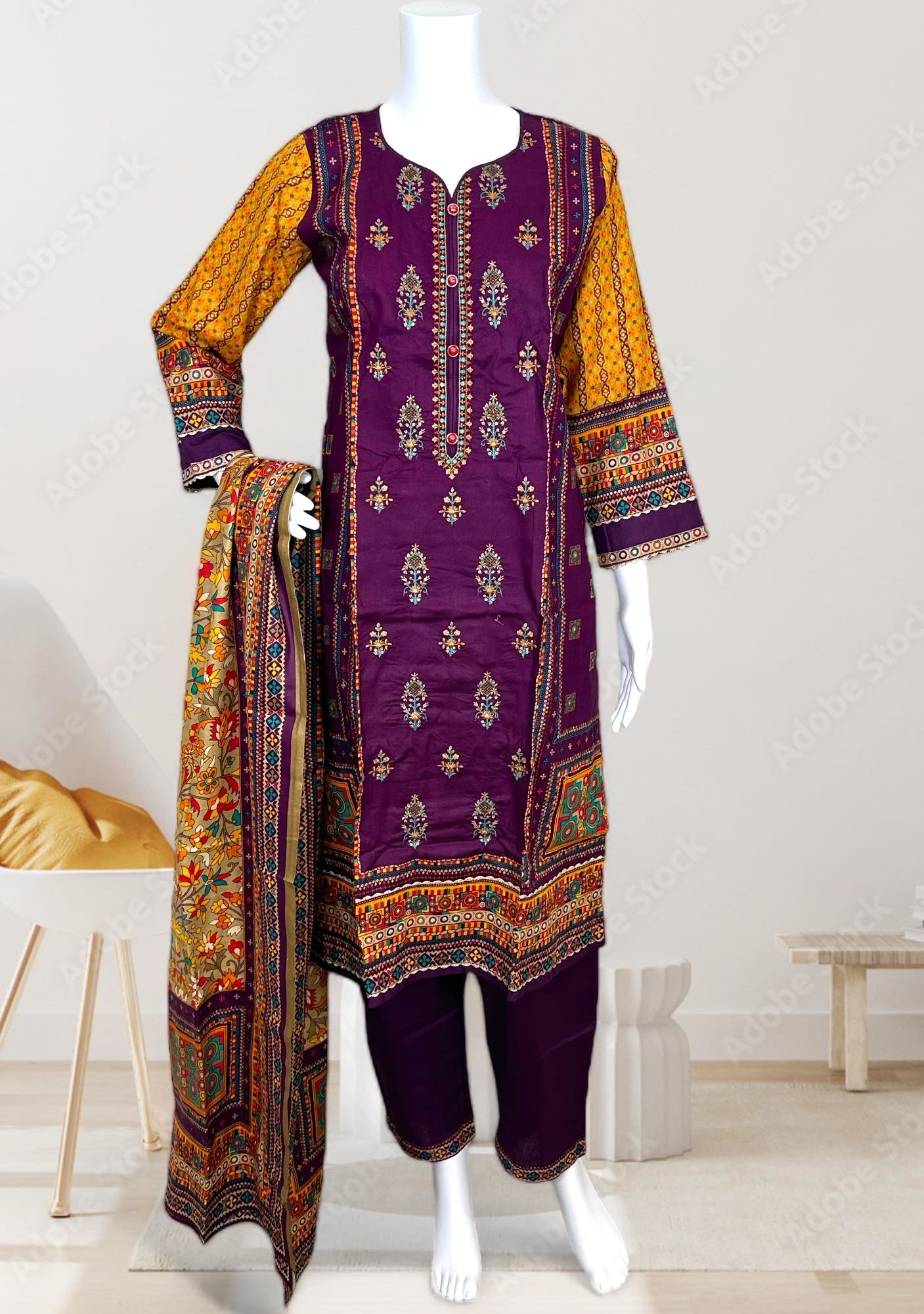 Embroidered 3 Pieces Pakistani Cotton Dress main image 0