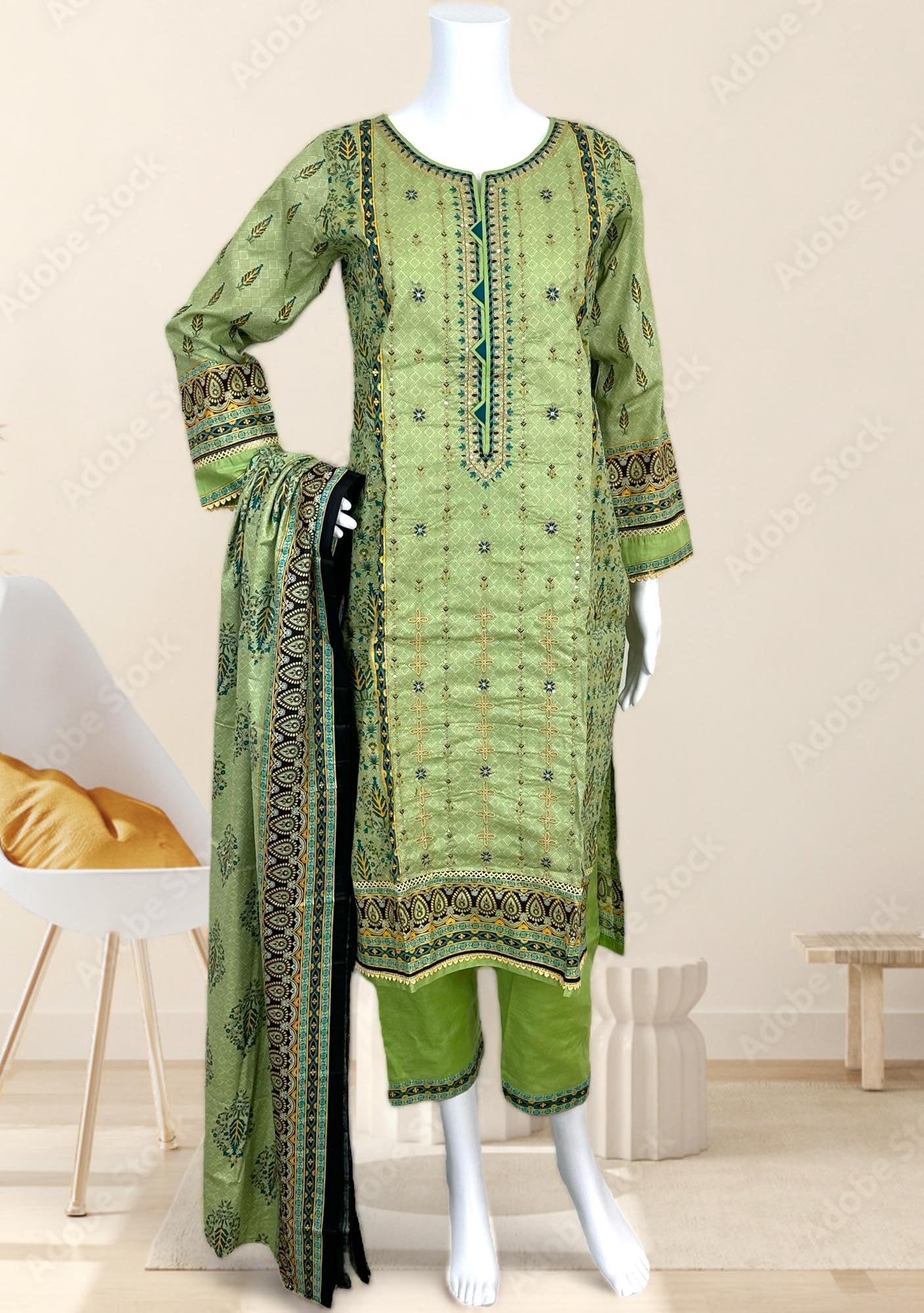 Embroidered 3 Pieces Pakistani Cotton Dress - db24614 Embroidered 3 Pieces Pakistani Cotton Dress - db24614