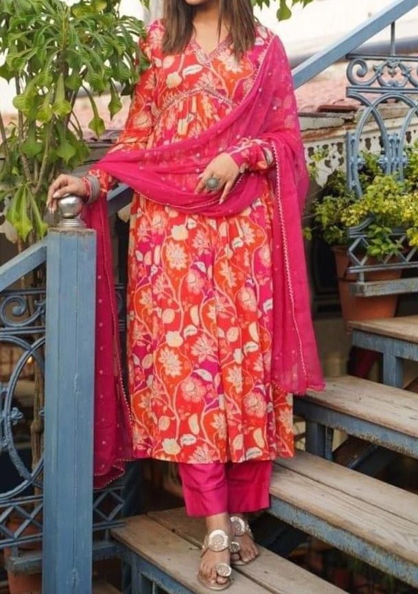 Embroidered Ready Made Alia Cut Chinon Dress
