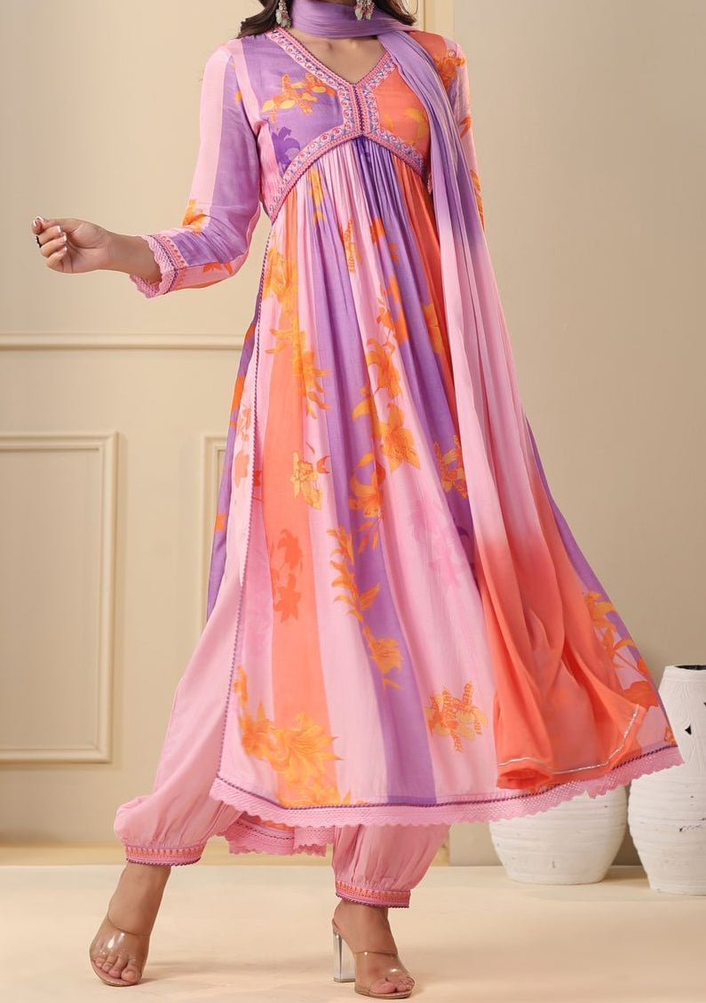 Embroidered Ready Made Alia Cut Muslin Dress Embroidered Ready Made Alia Cut Muslin Dress