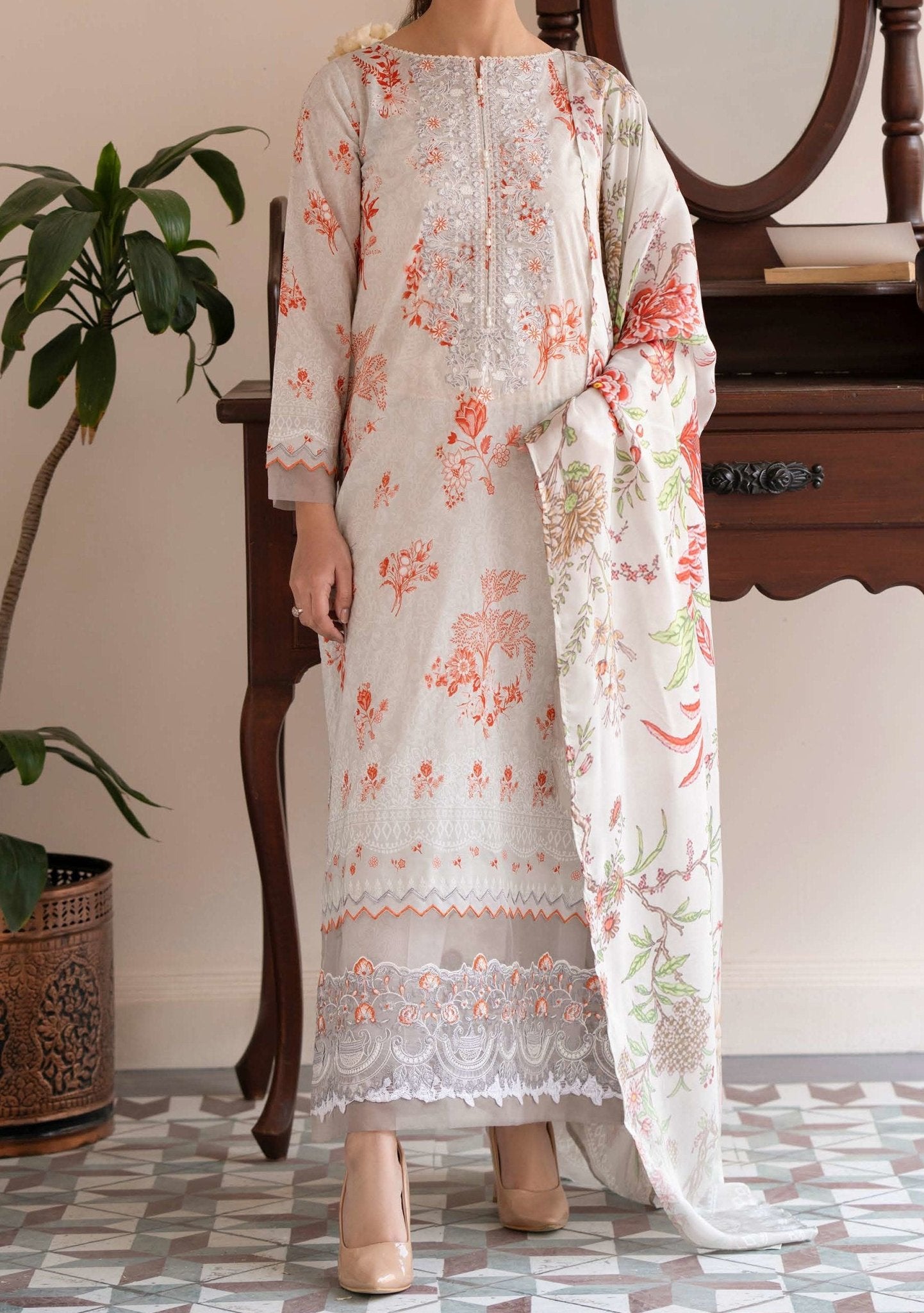 Gulljee Naqsh Ready Made Embroidered Printed Lawn
