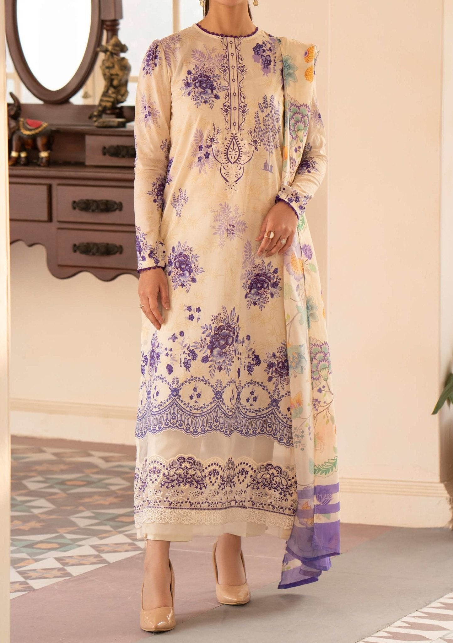 Gulljee Emira Ready Made Embroidered Lawn Dress