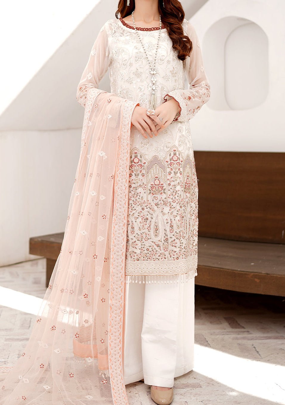 Pakistani Chiffon White Colour Suit