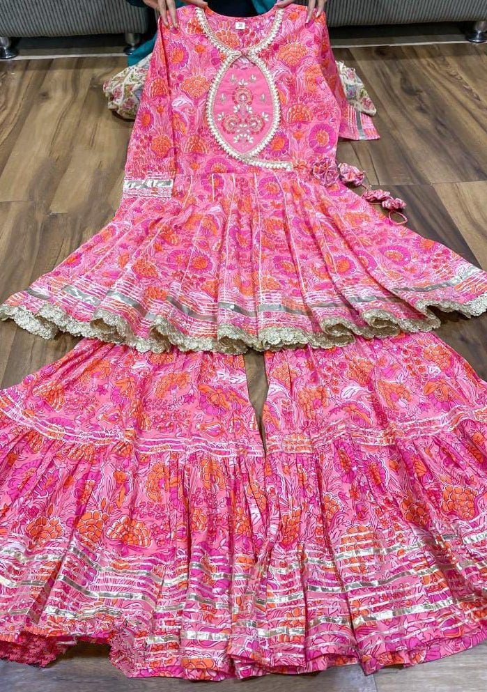 Orange Pure Cotton Sharara Suit