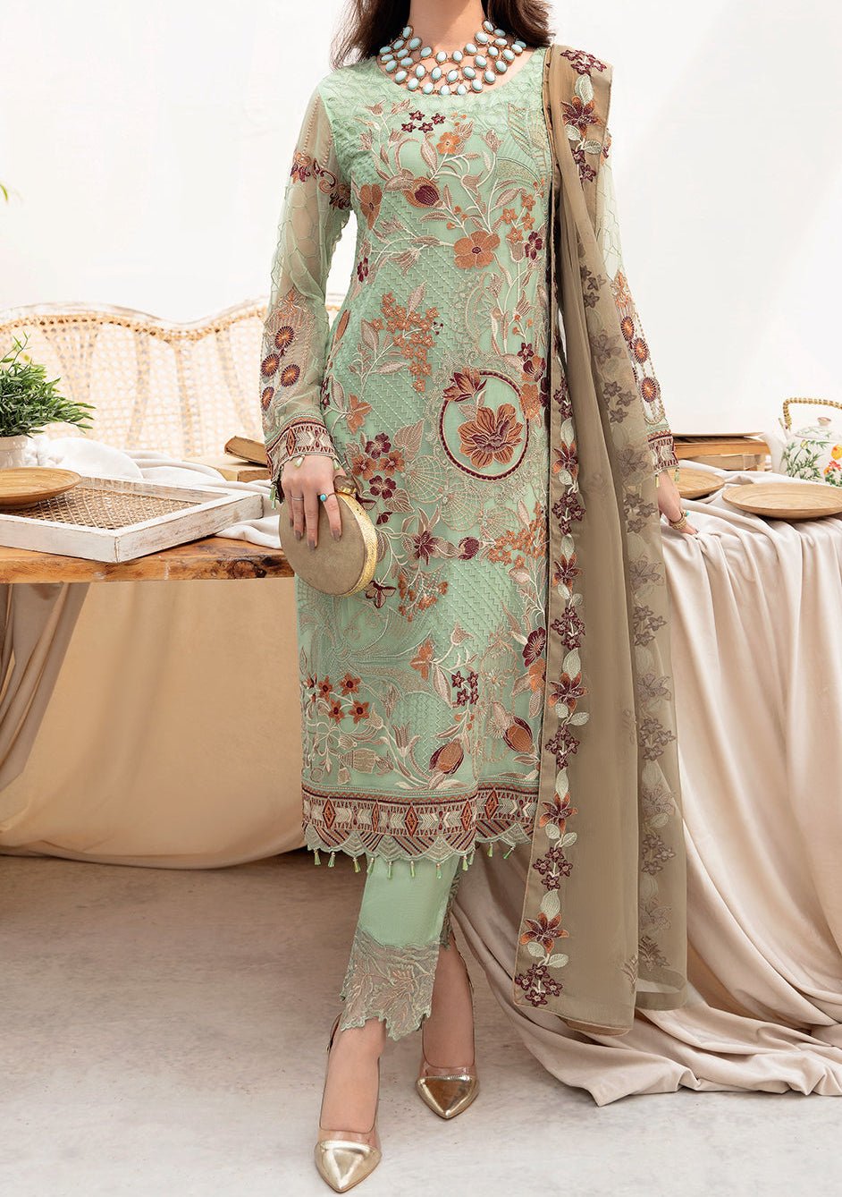 Ramsha Satrangi Pakistani Luxury Chiffon Dress