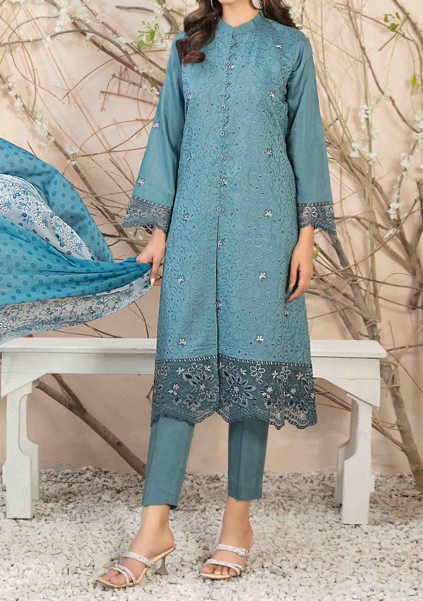Embroidered Velvet Kurti in Blue Design 2021 Online in Pakistan