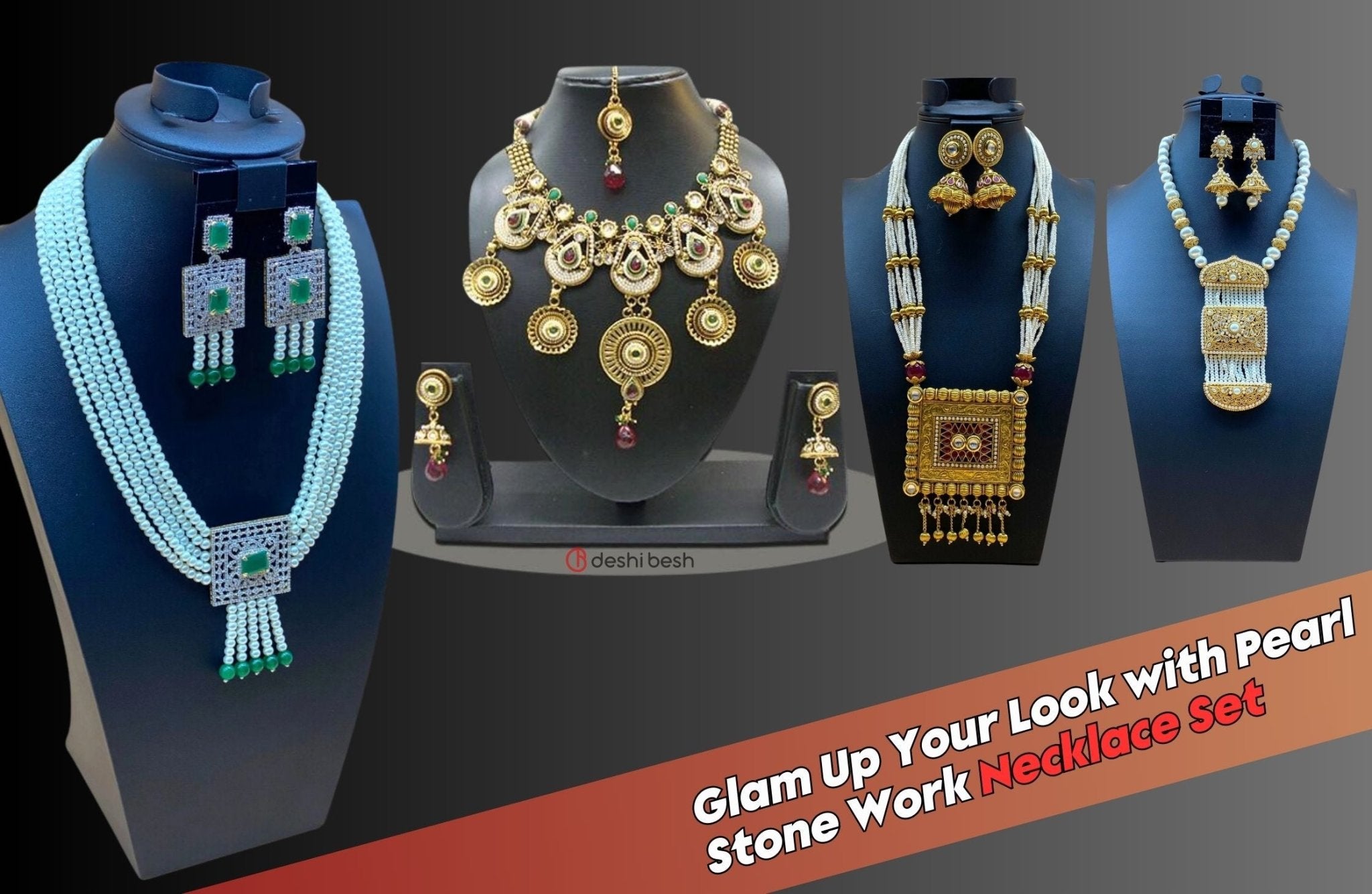 Add a Touch of Elegance to Your Look with Pearl Stone Work Necklace Se