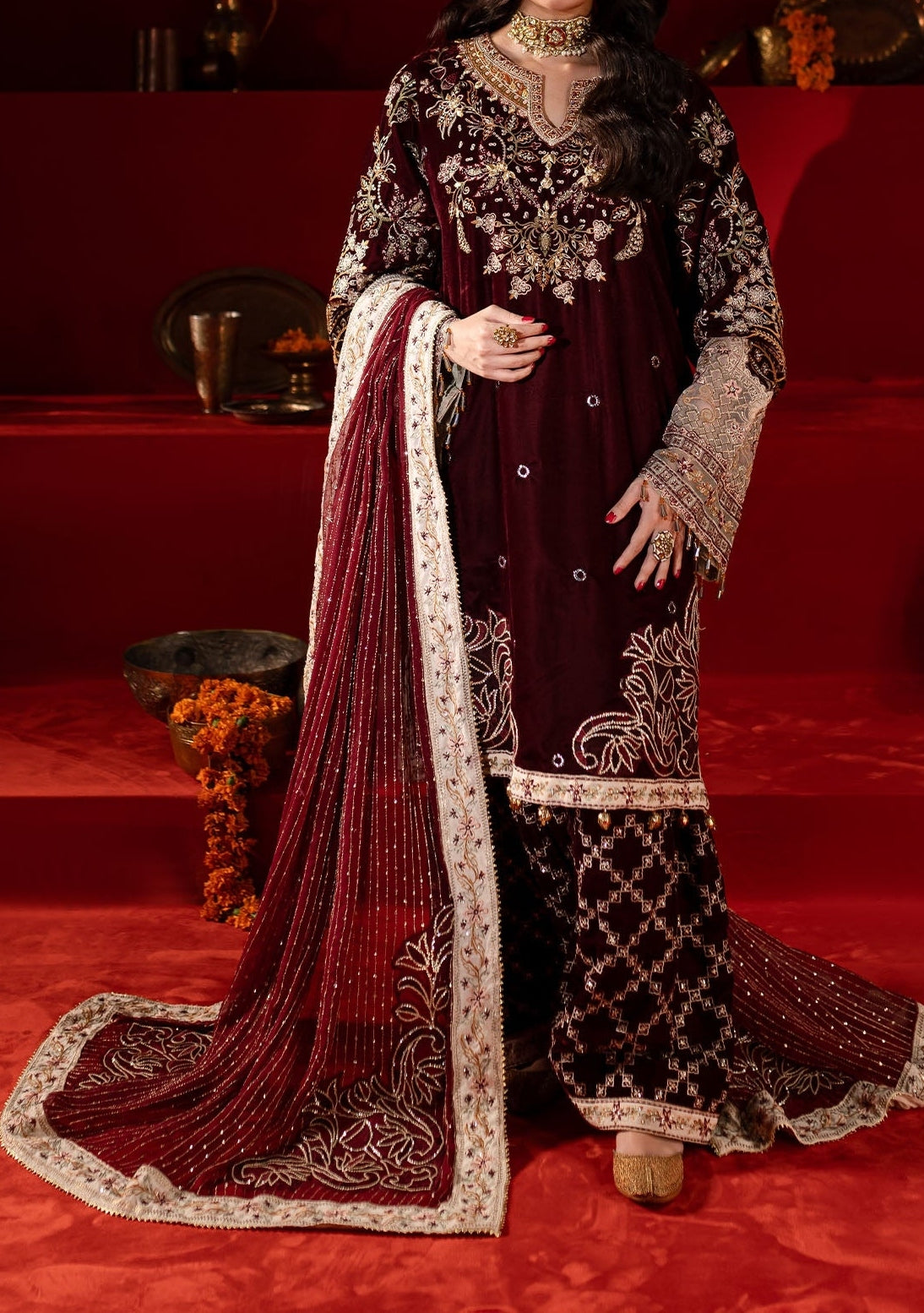 Nureh Embroidered Pakistani Luxury Velvet Dress