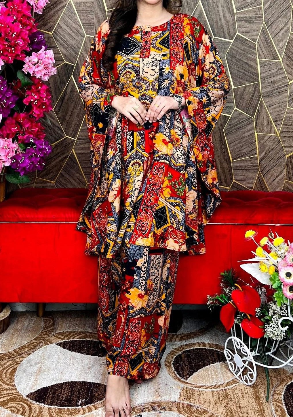 2 Pieces Linen Butterfly Kaftan Set - db29758