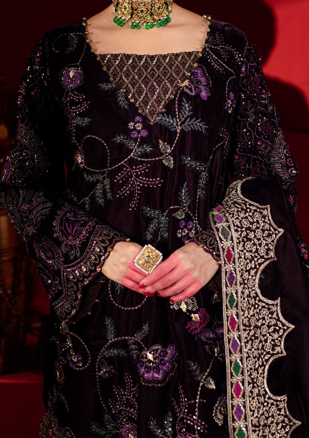 Nureh Embroidered Pakistani Luxury Velvet Dress