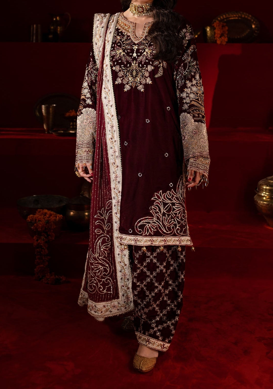 Nureh Embroidered Pakistani Luxury Velvet Dress - db28457 Nureh Embroidered Pakistani Luxury Velvet Dress - db28457