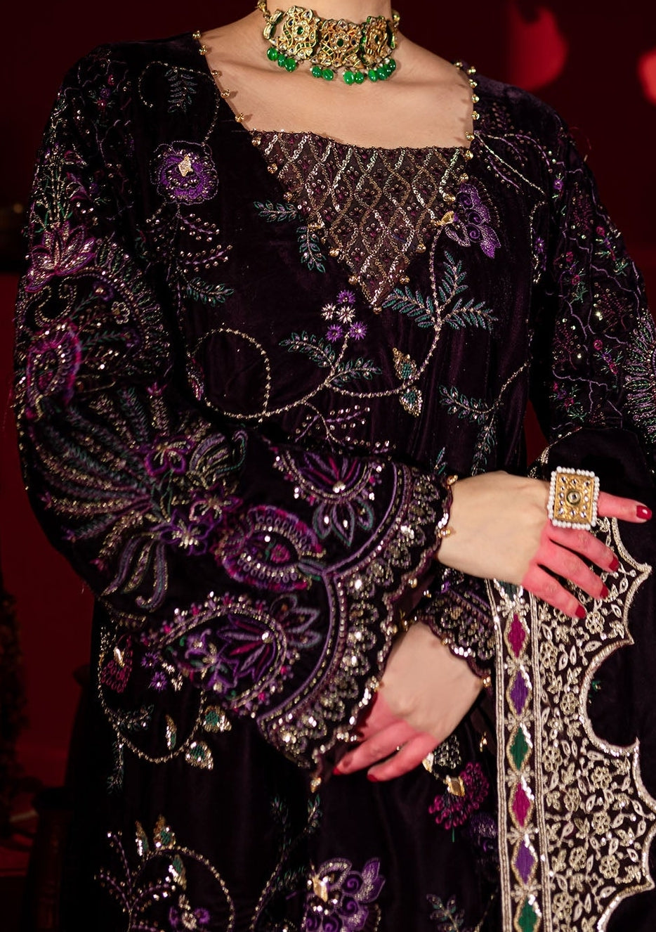 Nureh Embroidered Pakistani Luxury Velvet Dress