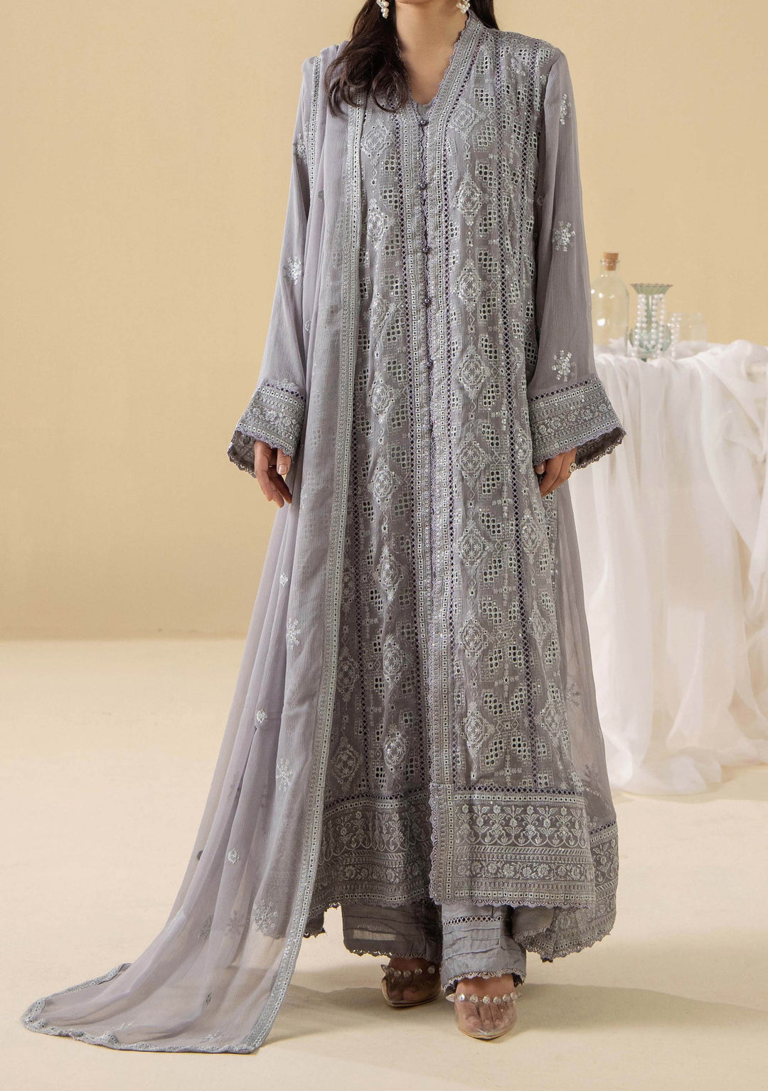 Adan's Libas Embroidered Chiffon Anarkali Dress